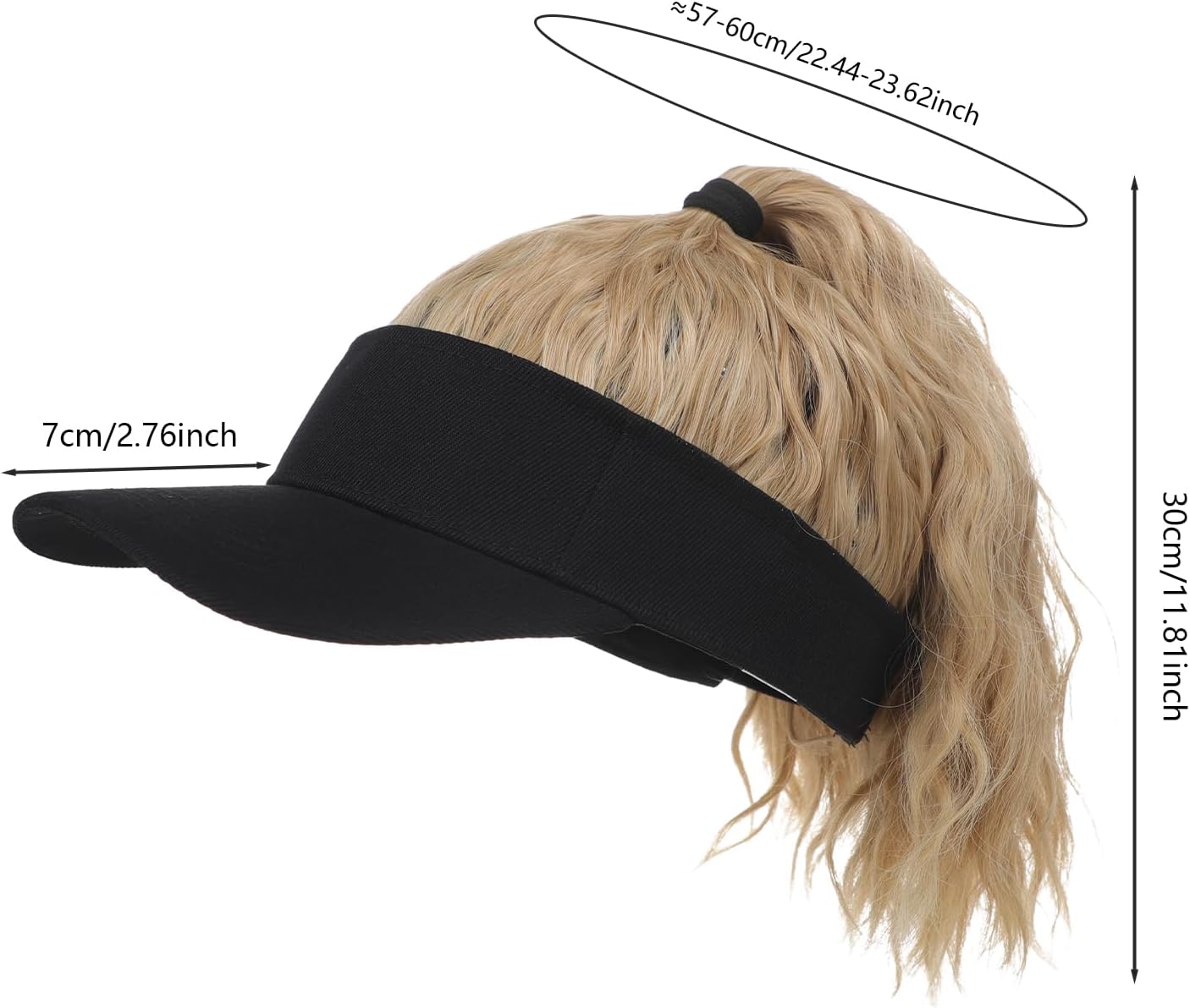Women’s Black Baseball Cap with Short Ponytail Wig Synthetic Curly Hair Extension Sun Hat Breathable for Daily Sports