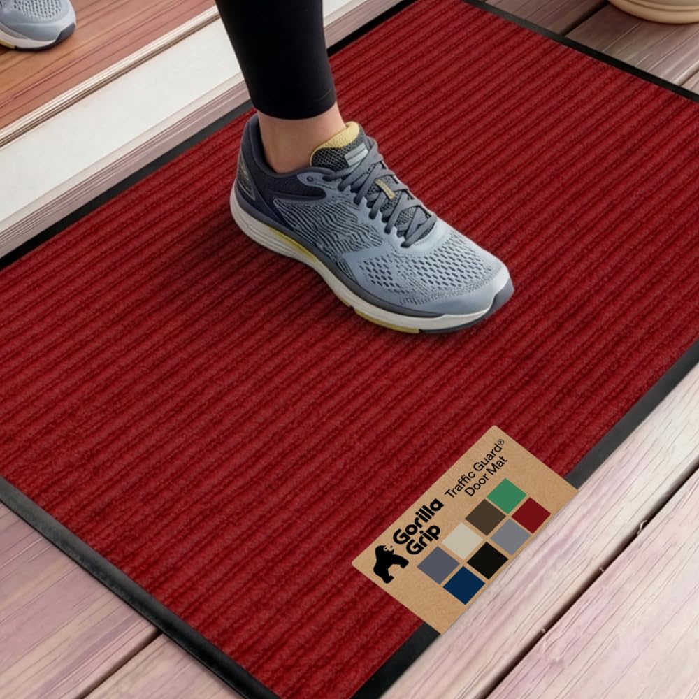 GORILLA GRIP Traffic Guard Indoor Outdoor Heavy Duty Door Mat, 35x23 Red