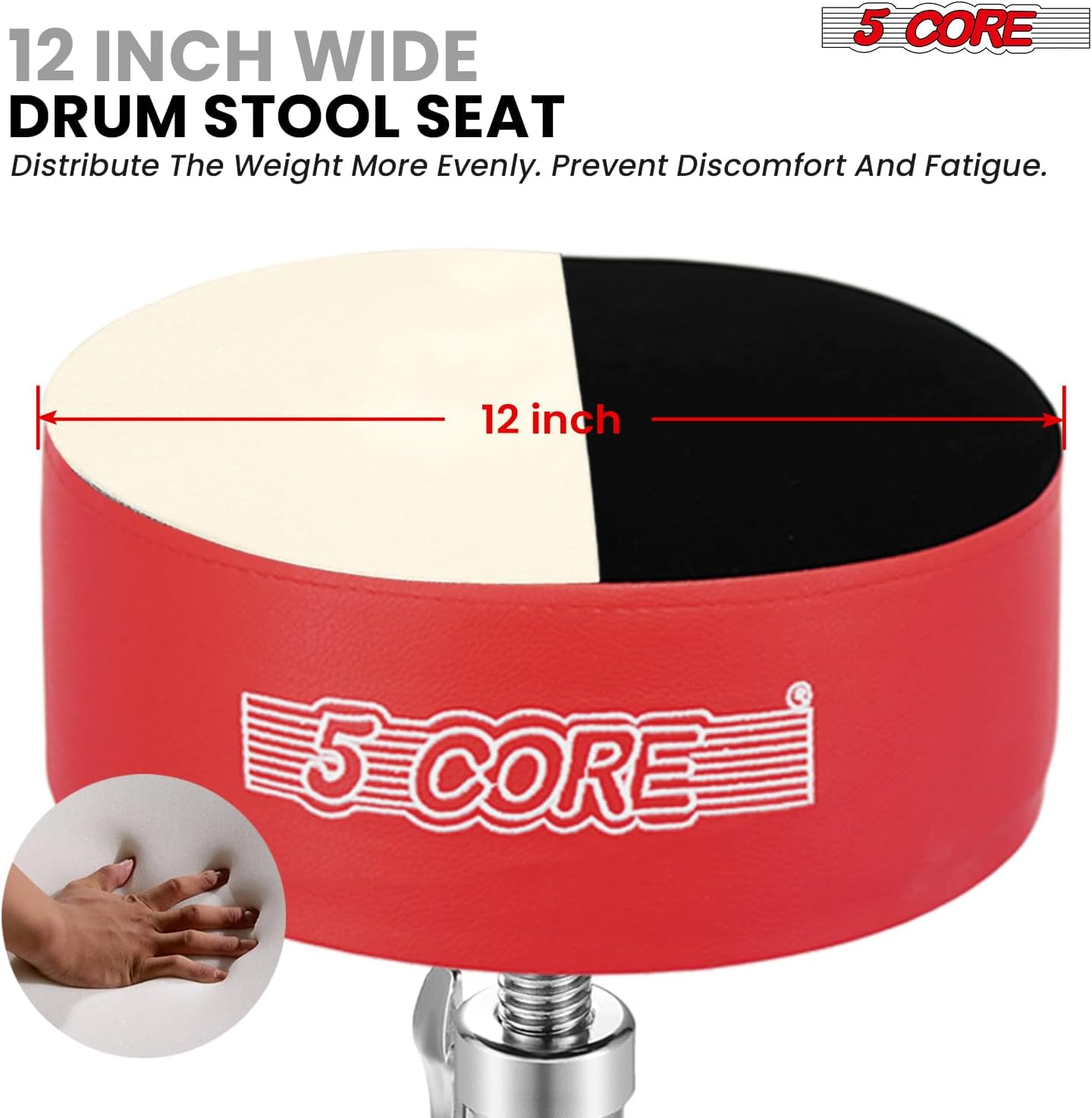 5 CORE Drum Throne 5" Padded Velvet Top 24" Swivel Adjustable Guitar Stool Heavy Duty 310Lb Capacity for Adults & Kids Red - DS CH RED VEL HD