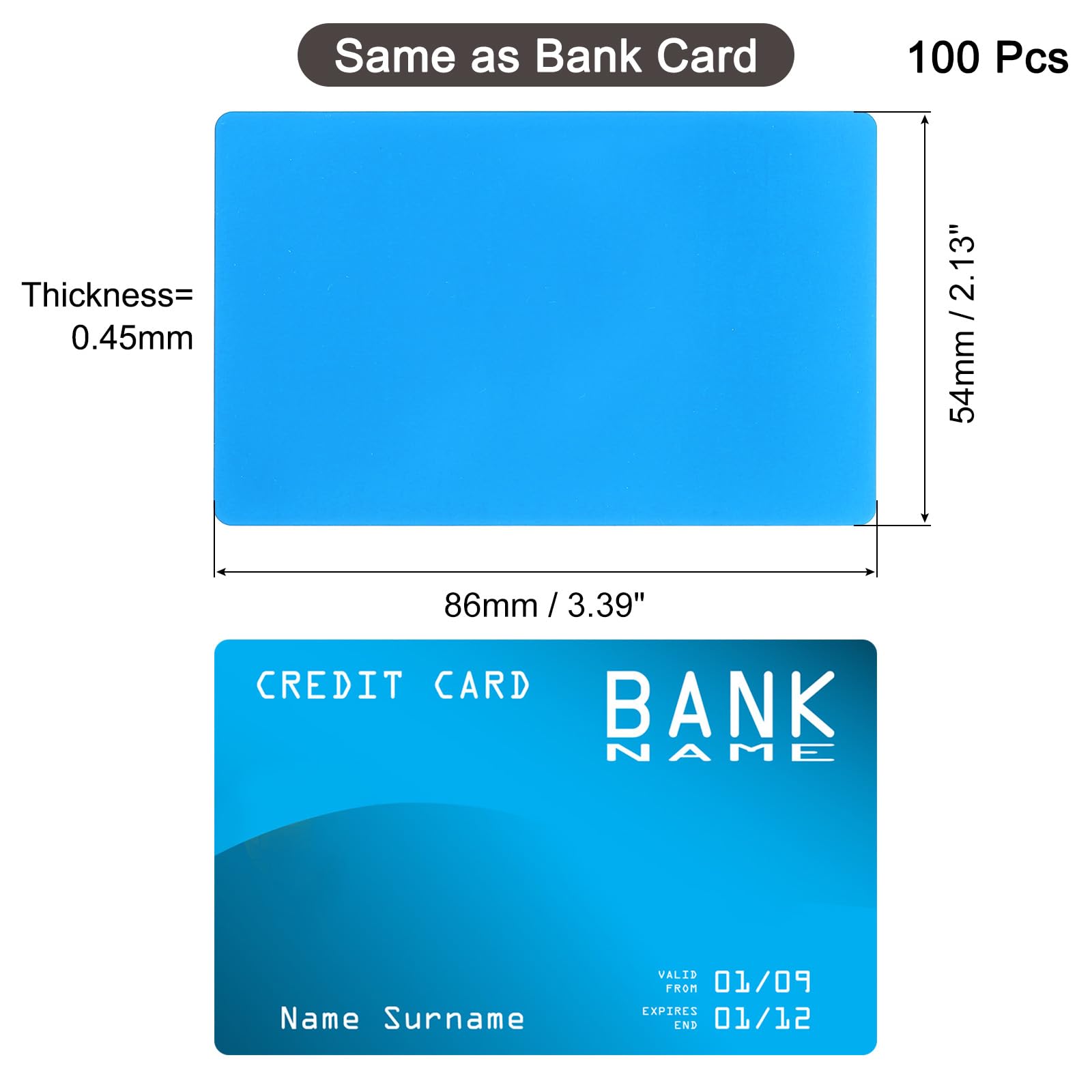 QUARKZMAN 100 Tarjetas de Visita en Blanco de Metal, 86 x 54 x 0.45mm, Hoja de Aluminio Anodizado para Grabado, Tarjetas DIY, Azul