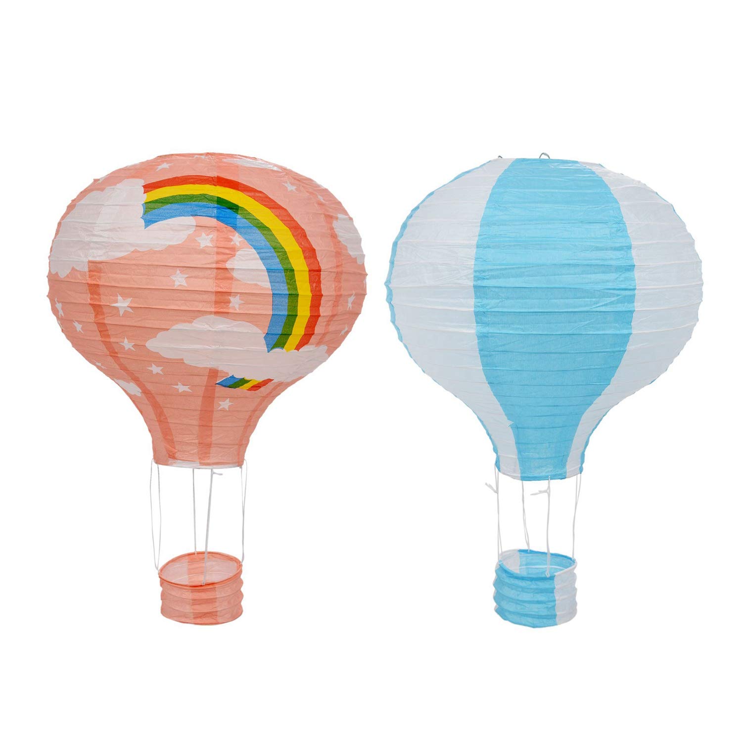 Umsoxhy Light/Blue/Pink 2Pcs 12Inch Hot Air Balloon Paper Lantern Lampshade Ceiling Wedding Decor - & Rainbow