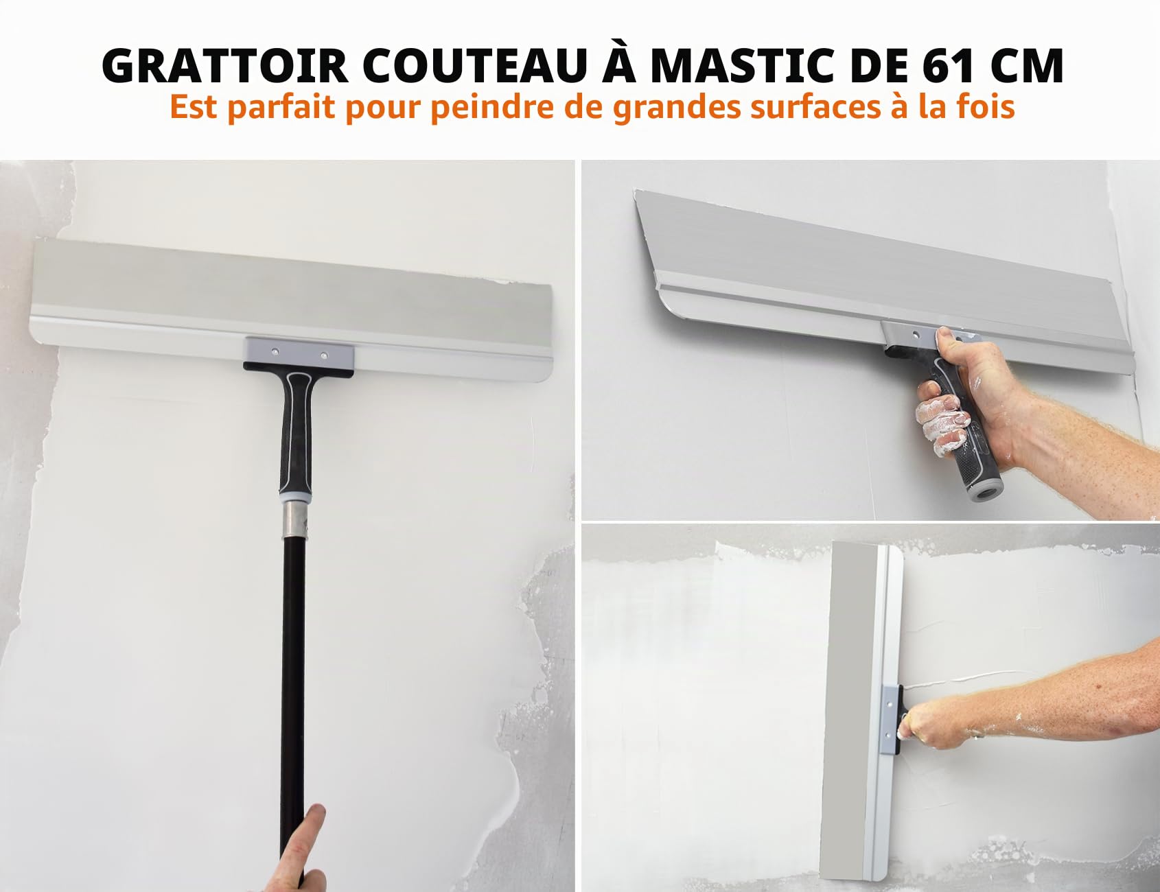 ROLLINGDOG Spatule de surface de 600 mm – Spatule large pour cloison sèche, idéale pour le masquage et le lissage, lame en acier inoxydable, poignée en caoutchouc confortable