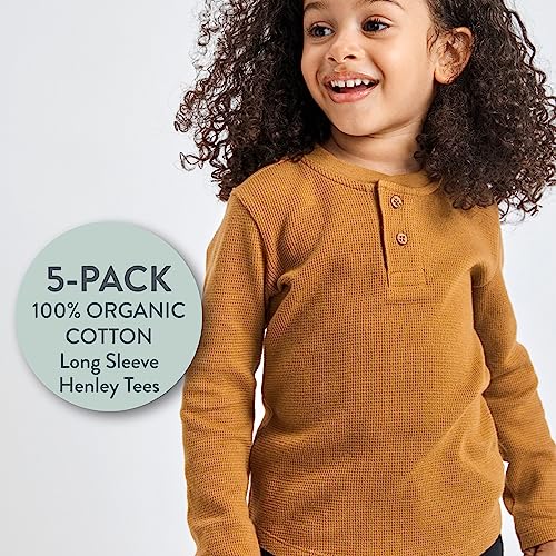 HonestBaby 5-pack Waffle Henley Long Sleeve Shirts 100% Organic Cotton for Infant Baby and Toddler Boys, Unisex2