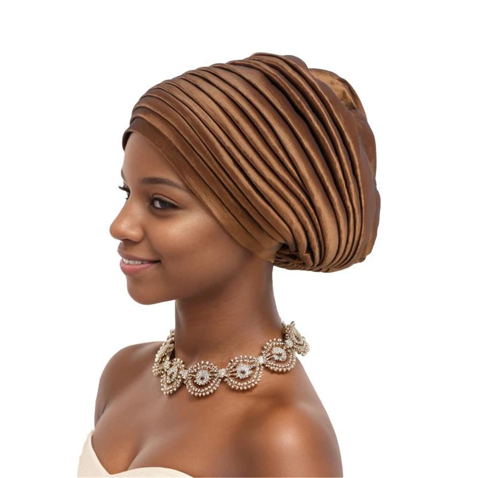 Turbante da donna in seta grezza pieghettato berretto pre-legato copricapo per festa di nozze cappello hijab con leggero allungamento