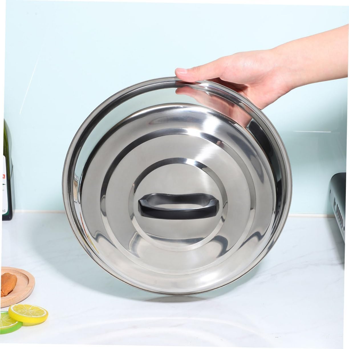 Yardwe Metal lid Metal pan lid pan lids for Frying Pans Stainless Steel pan lid Pot lids Stainless Steel lid Metal Pot lid Replacement Pot Cover Wok Cover Washable Stainless Steel Cover