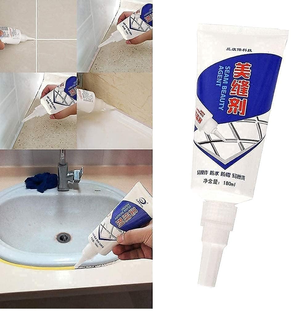 DAINTY DEN Tiles Gap Filler -180ML Waterproof, Gap Sealant, Grout, White Cement Paste Tube, Gap Filler for Walls and Joints, Waterproof Sealant, Tile Gap Filler Tube for Kitchen, Bathroom 1
