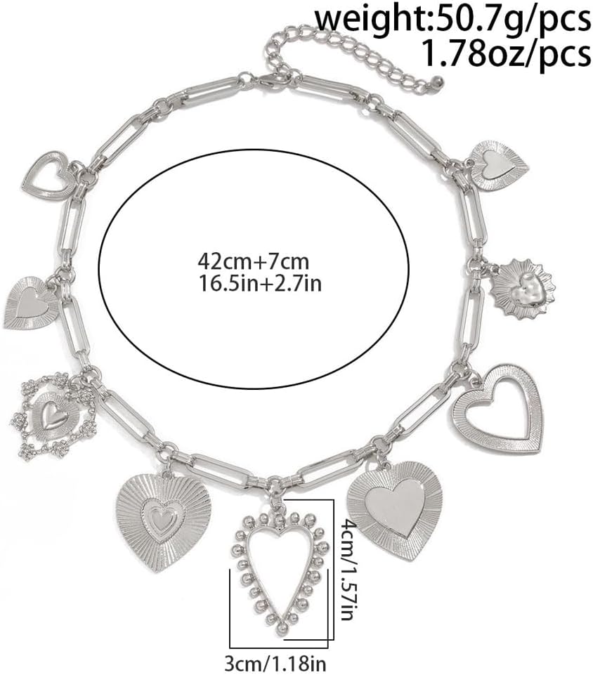 Charm Heart Necklace for Women Chunky Gold Big Heart Pendant Necklaces Multiple Hearts Statement Chain Necklace Trendy Party Jewelry Accessories Gifts - Image 2