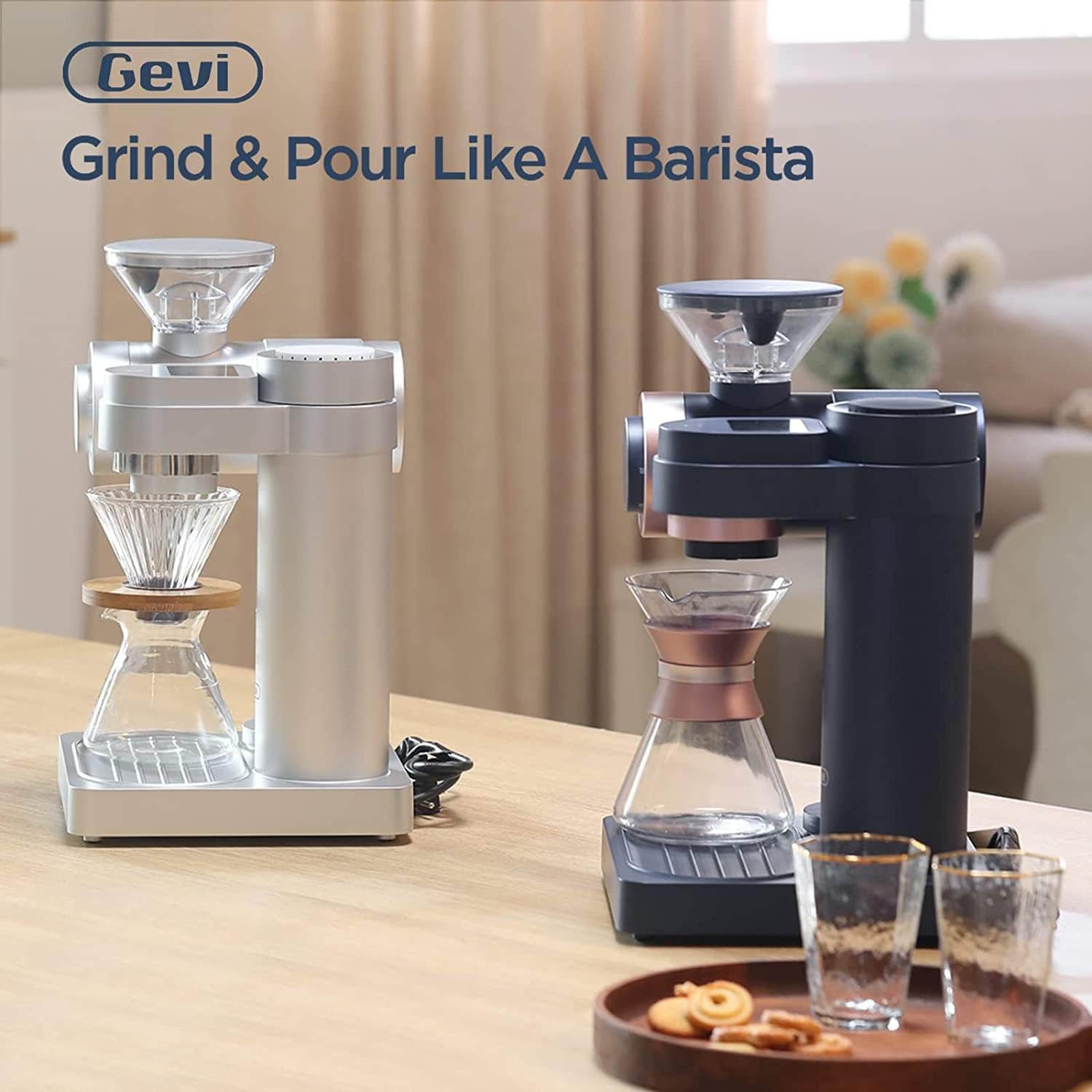 Review Product Gevi 4-in-1 Smart Pour-over Coffee Machine Fast Heating Brewer With Built-In Grinder, 51 Step Grind Setting, Automatic Barista Mode, Custom Recipes, Descaling Function, Silver, Aluminum, 1000W