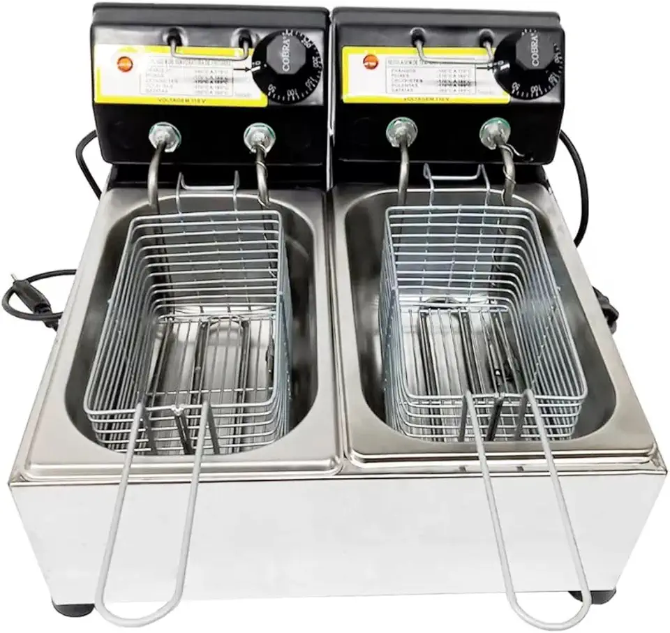Fritadeira Elétrica Industrial a Oleo 2 Cubas 5 Litros 1500W, Resistência em Aço Inox, Controle de Temperatura 50-300° (110V)