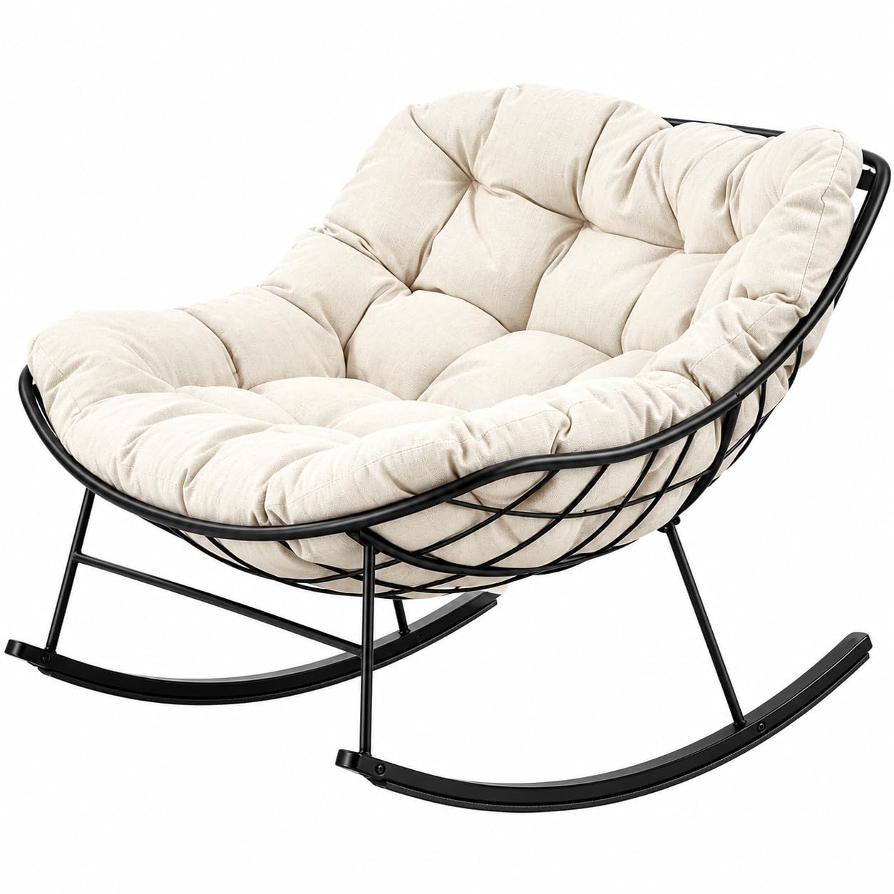 Nordswal Oversized Garden Rocking Chair with Thick Cushion, Indoor Outdoor Egg Chair Rocker, Comfy Rocking Lounge Chair for Living Room, Balcony, Patio & Garden,Cream