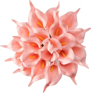 Crafjie 22pcs 13.4 Inch Apricot Pink Lataex Real Touch Artificial Calla Lily Flowers, for Home Decor for Spring Flowers, Home Kitchen, Wedding Decorations, and centerpieces.