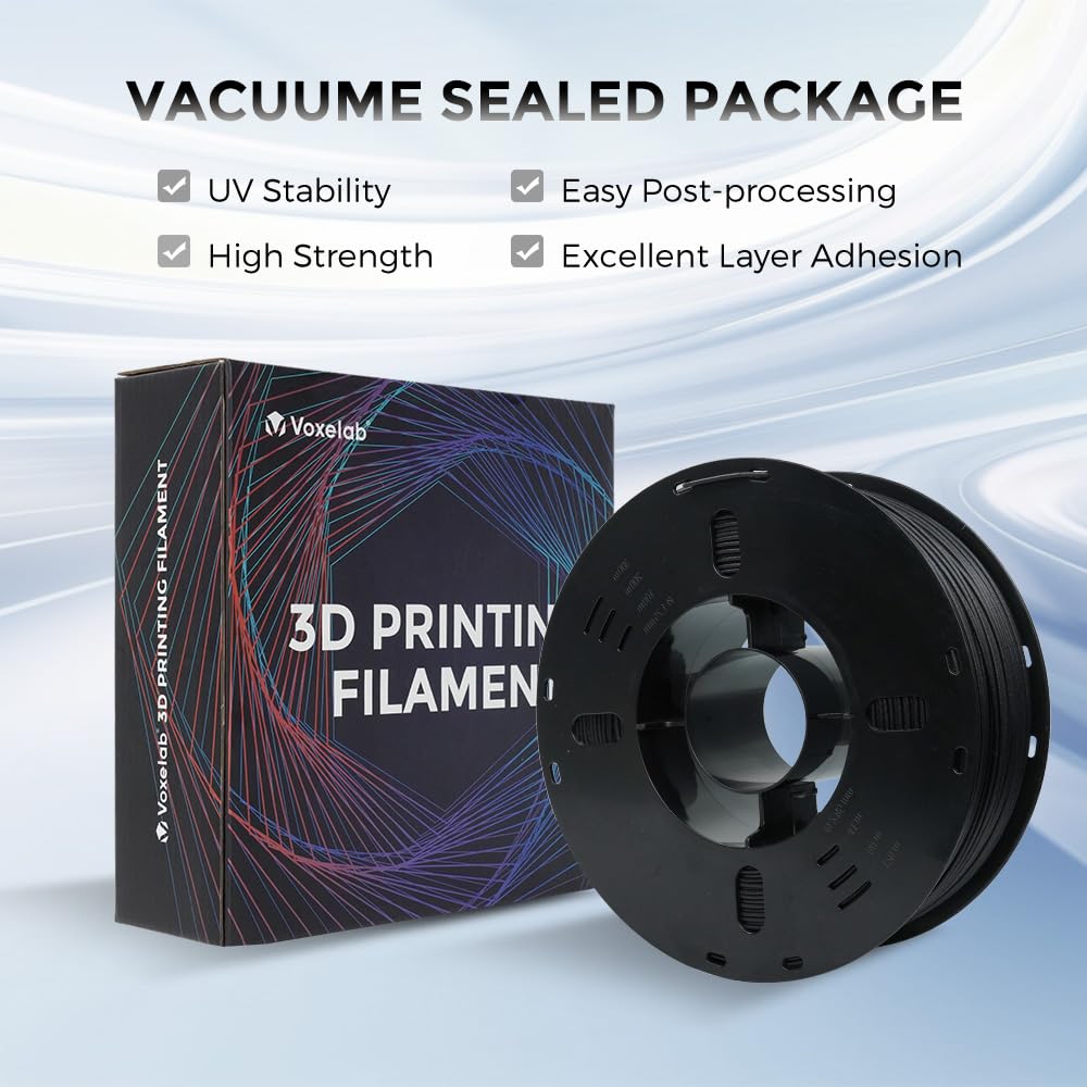 VOXELAB ASA CF filament 1,75 mm, wysokiej jakości filament do drukarki 3D ASA CF, dobra przyczepność do druku 3D, pakowania próżniowego, porządna szpulka, precyzyjna dokładność pomiaru +/- 0,02 mm, 1