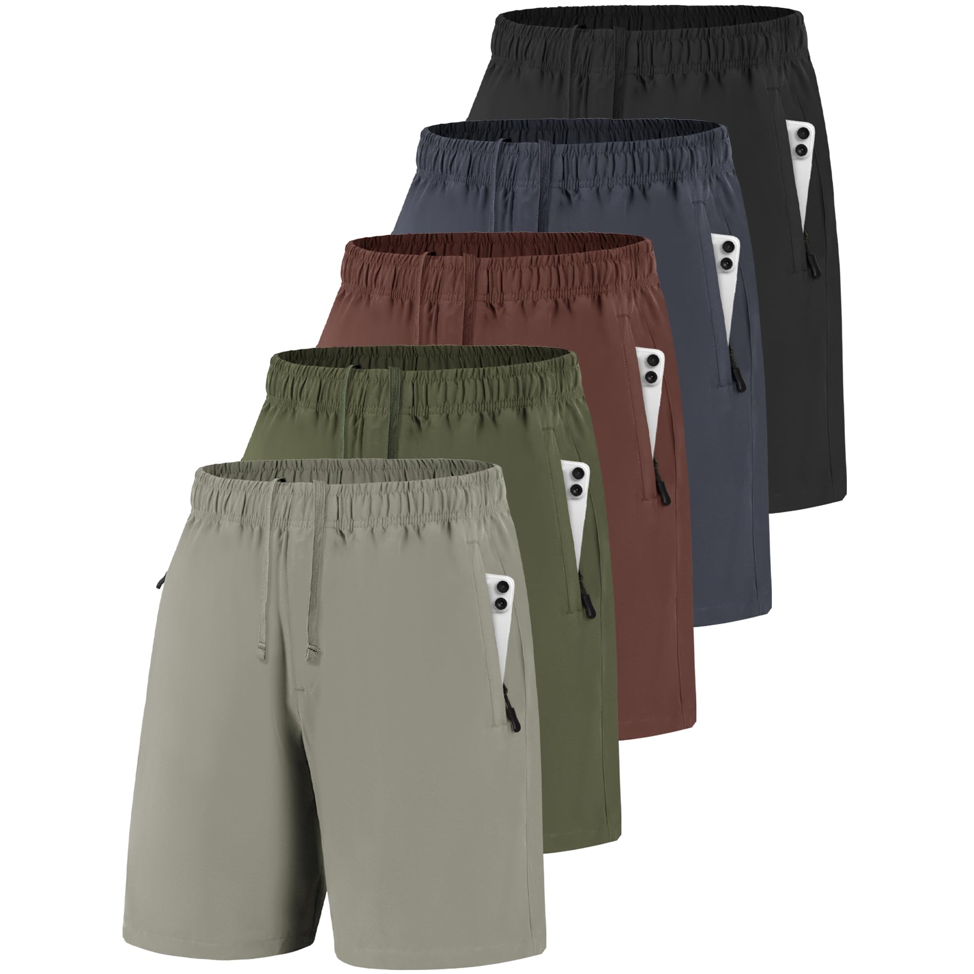 Pantaloncini sportivi da uomo, ad asciugatura rapida, leggeri, traspiranti, con tasche con cerniera, per fitness e jogging