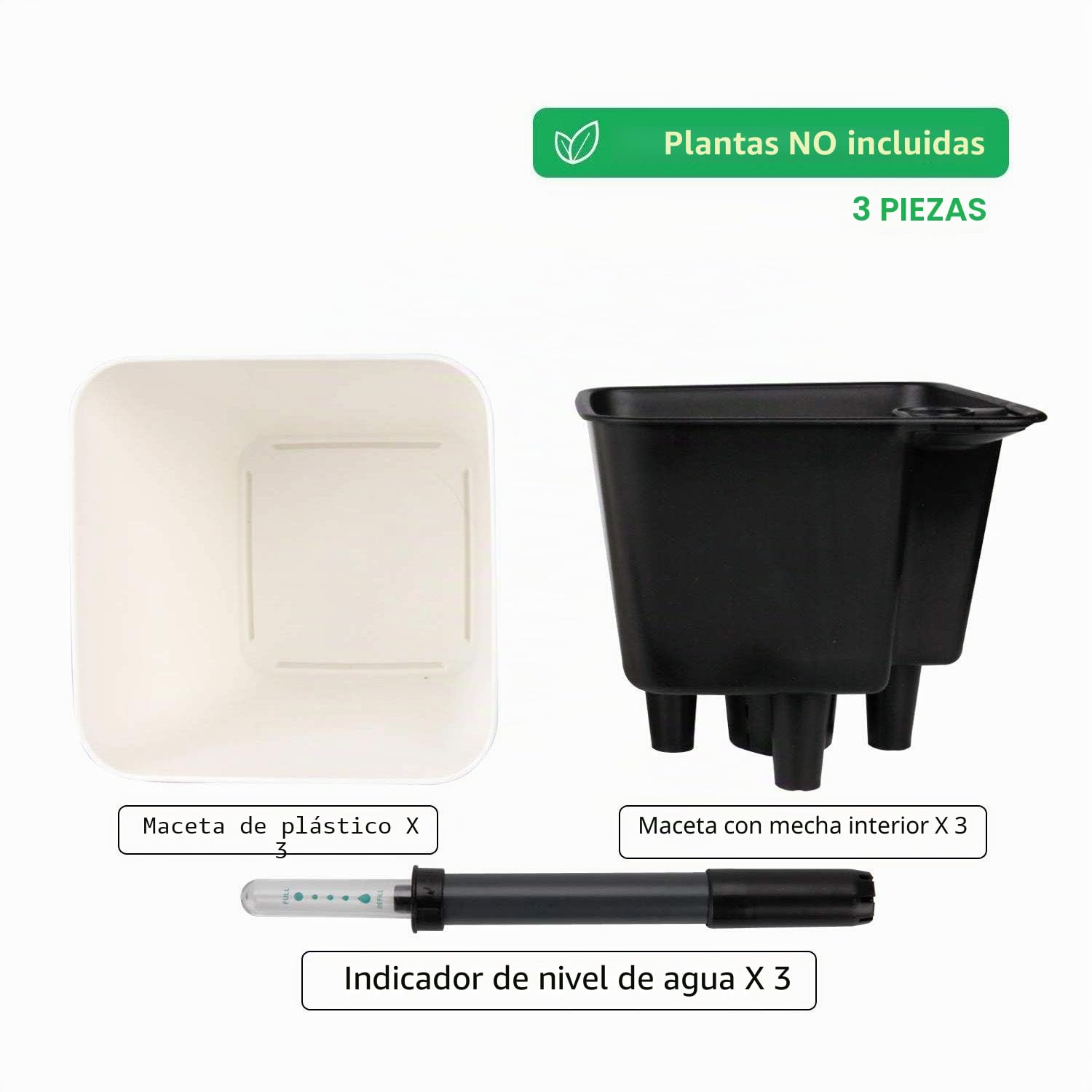 T4u 13CM Auto Riego Plantador Blanco Cuadrada Paquete de 3, Maceta para Interiores al Aire Libre Jardines de Windowsill Planta Decorativa para Flores Hierbas