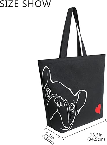 Miniatura 5 de ALAZA - Linda bolsa de lona grande con diseño de bulldog pug negro francés, reutilizable, para compras, con asas, resistente, lavable