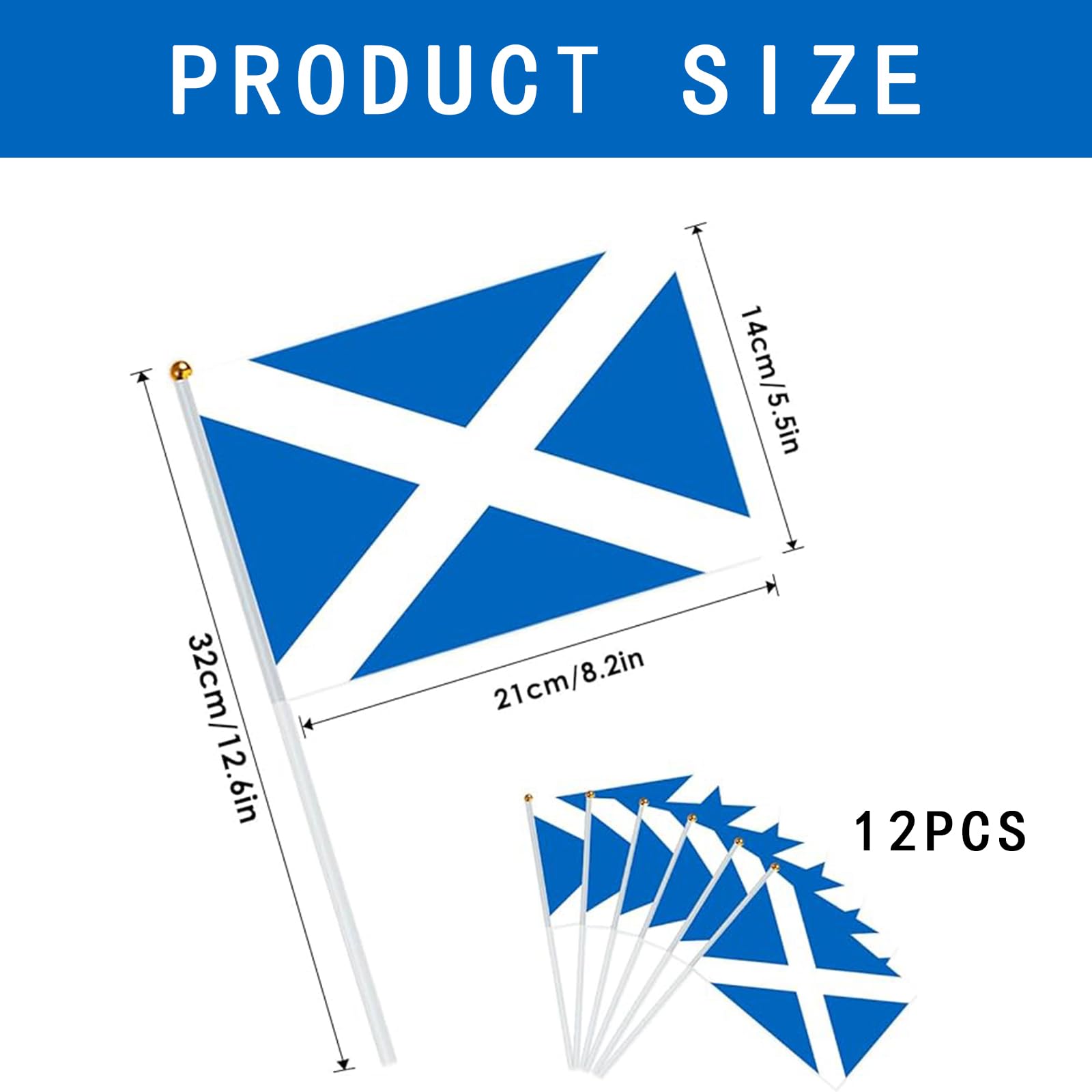 12Pcs Burns Night Decorations,Scottish Flags on Sticks,Blue and White Handheld Tartan Bunting,for other sporting events Burns Night suppers - Image 2