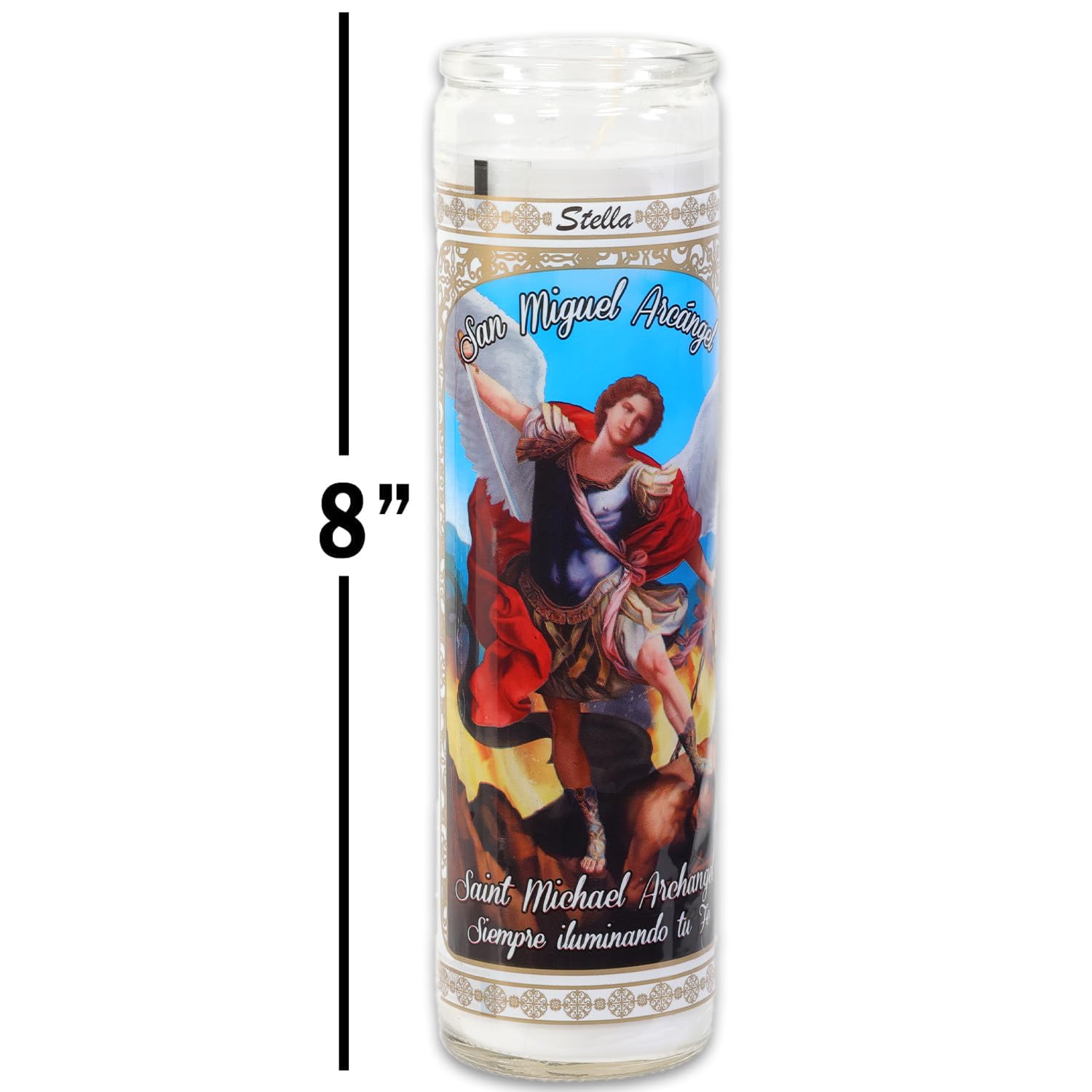 6 Pack Saint Michael The Archangel White Religious Candles - Bundle of 8
