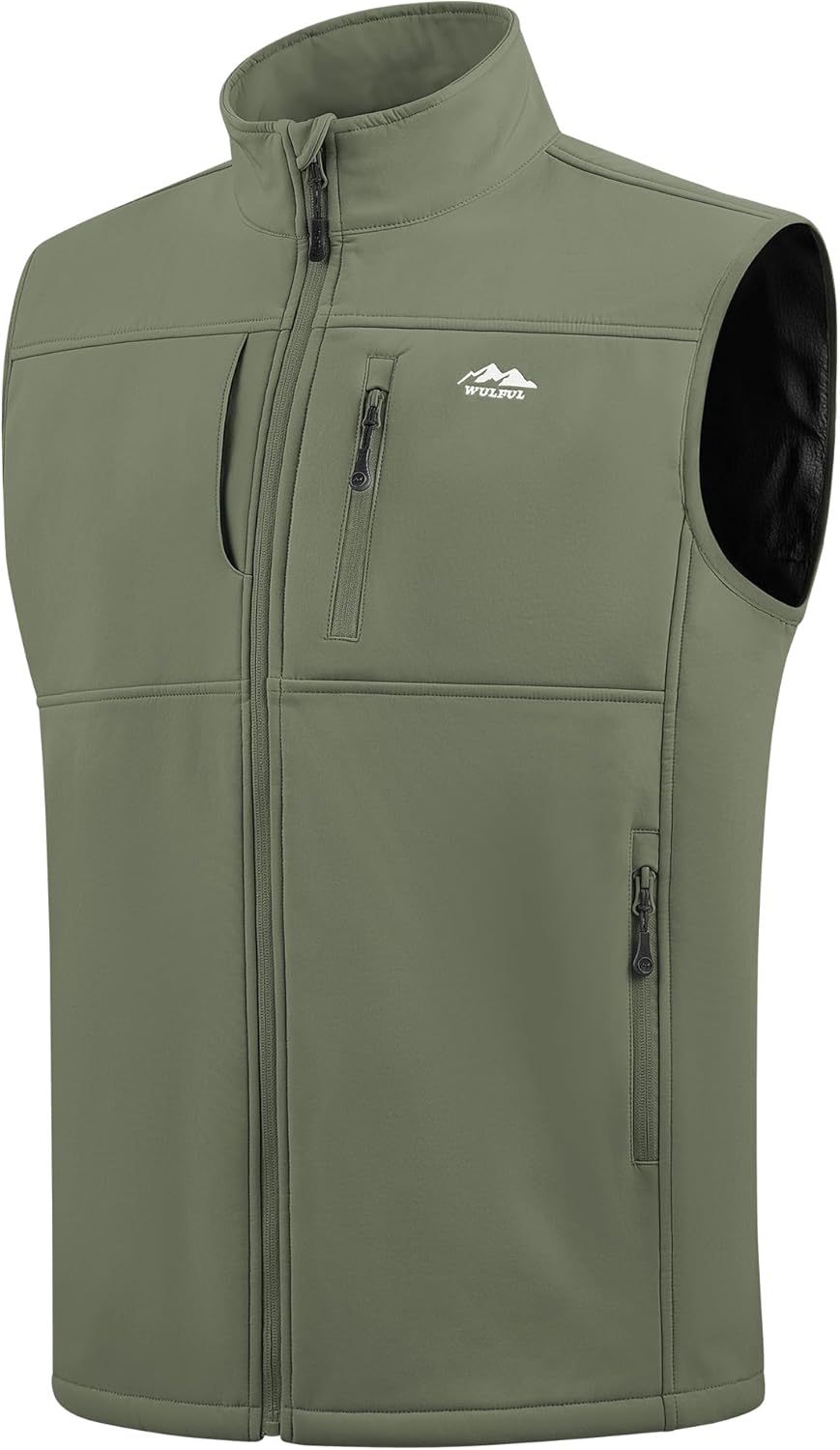 WULFUL Men's Windproof Lightweight Golf Vest Outerwear with Pockets Softshell Sleeveless Jacket for Running Hiking Sports