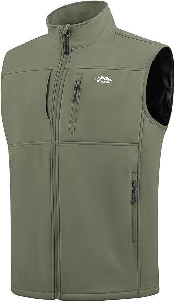 WULFUL Mens Windproof Lightweight Golf Vest Outerwear with Pockets Softshell Sleeveless Jacket for Running Hiking Sports