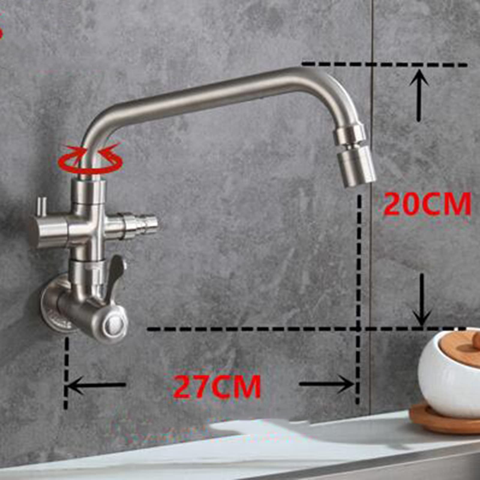 Grifo Cocina Pared Agua Fria Acero Inoxidable Cepillado Grifo Un Orificio Con Pistola Rociadora Grifo de Fregadero de Cocina-B