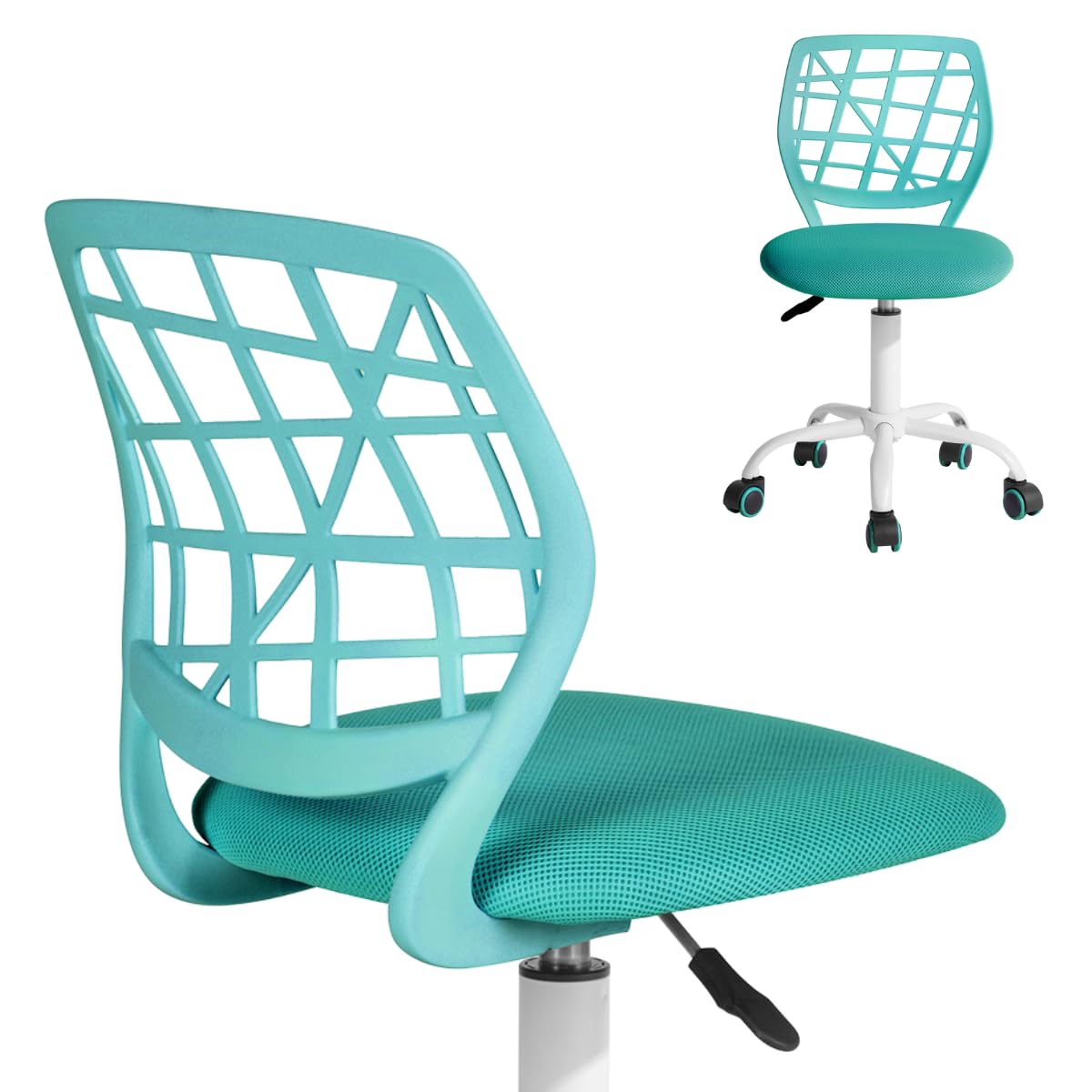 FurnitureR Color, Asiento de Ordenador Moderno y Ajustable, reposabrazos Giratorio, Silla de Oficina para jóvenes, Sala de Estudio, Turquesa, Metal, 38,5 cm x 40 cm x 75 – 87 cm