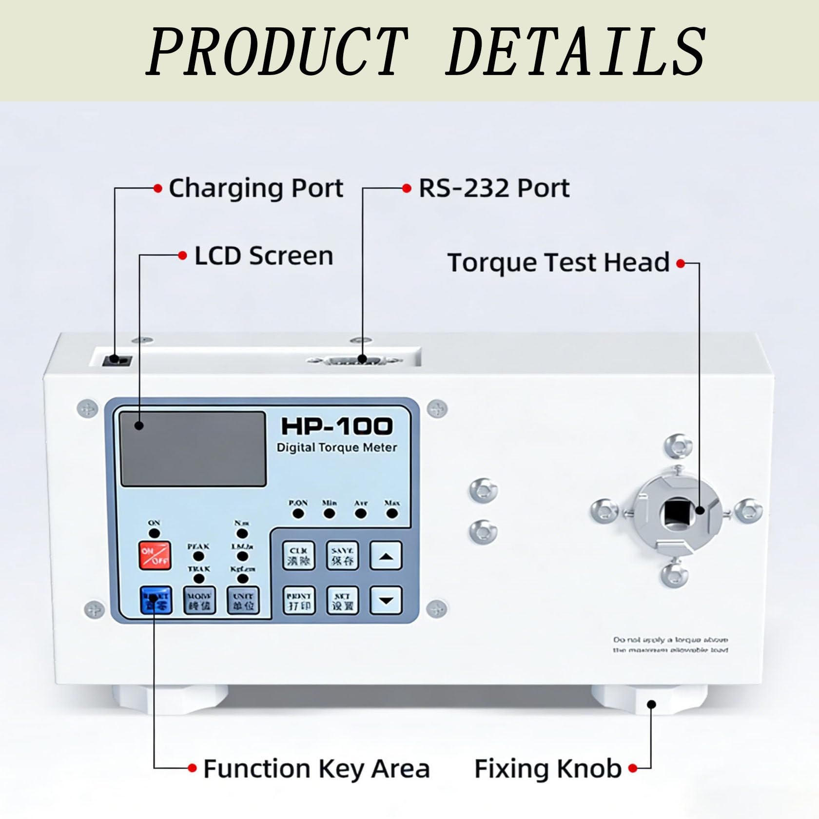 Medidor de par digital de alta precisión con pantalla LCD y maleta para medición de par de destornillador manual/eléctrico