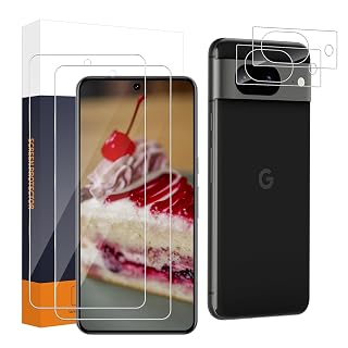 Verre trempé pour Google Pixel 8A 5G Film, Dureté 9H Anti Rayures, Bubble Free, Haute Sensibilité, 2,5D bord rond, HD Claire Google Pixel 8A Vitre Protection + Caméra Protection écran(2+2) - Amazon product rated Grade A