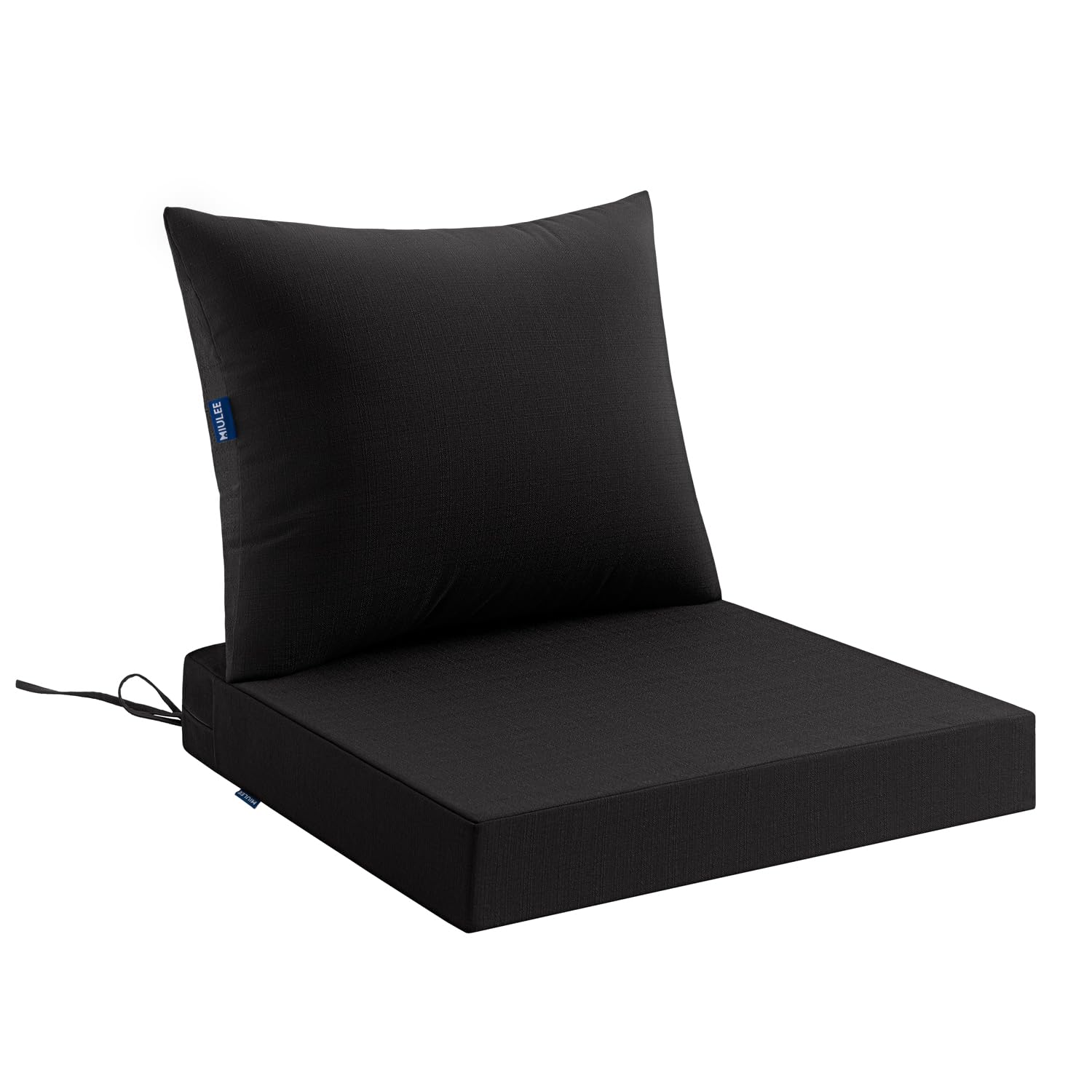 Photo 1 of MIULEE Black Outdoor Chair Cushion 24x24 Inch for Patio Furniture Linen Textured Waterproof & 3 Year Color Fastness Seat and Back Couch Cushion with Ties No Slip Design