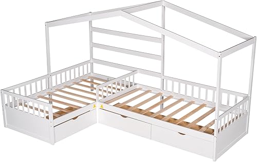 Miniatura 130 de MERITLINE Cama individual para niños, cama individual de madera para niños, cama Montessori con techo y ventana, cama de piso para niños pequeños,