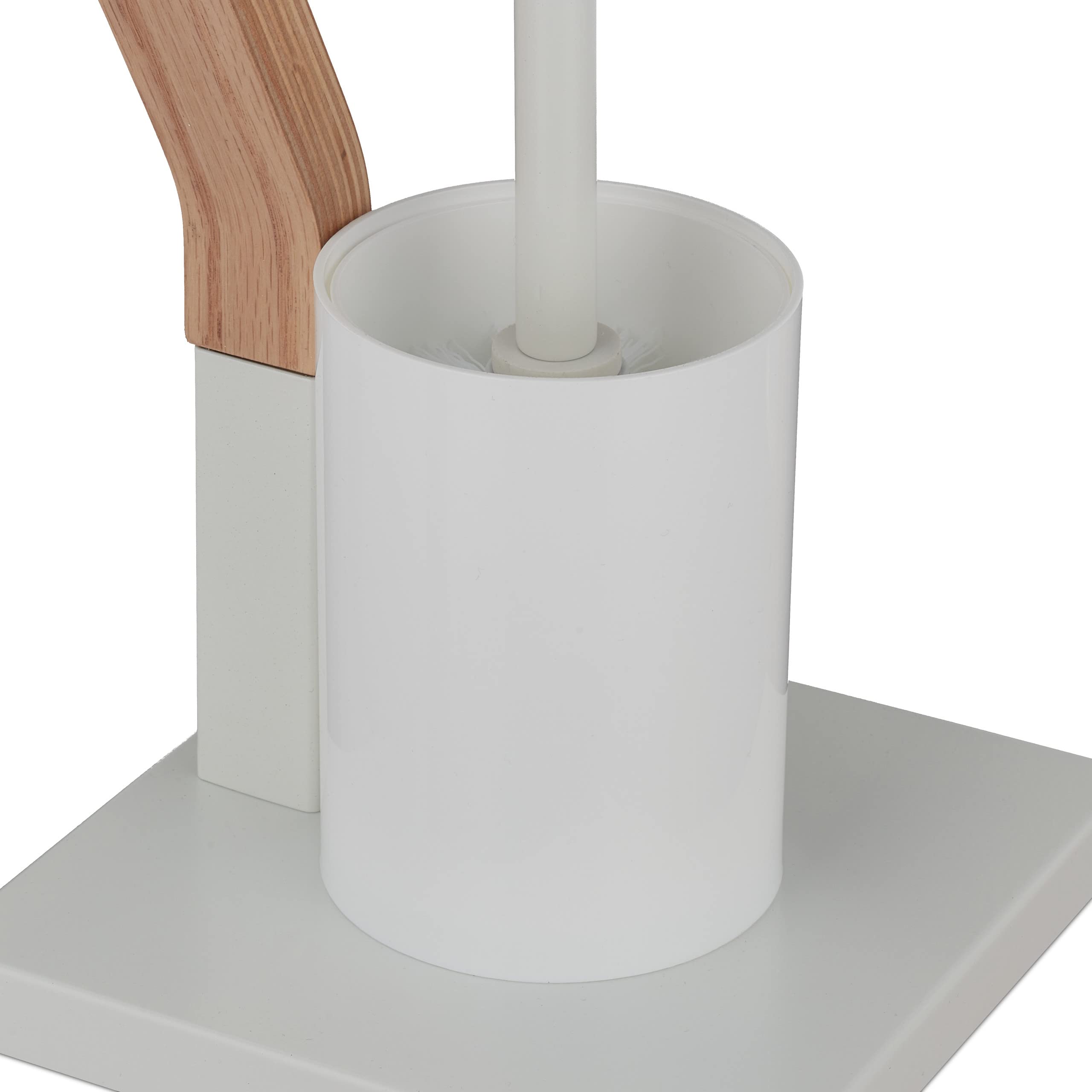 Relaxdays Piantana Portarotolo e Scovolino, Portascopino, WC, Bagno, Acciaio e MDF, HLP 75x18,5x18,5 cm, Bianco Naturale