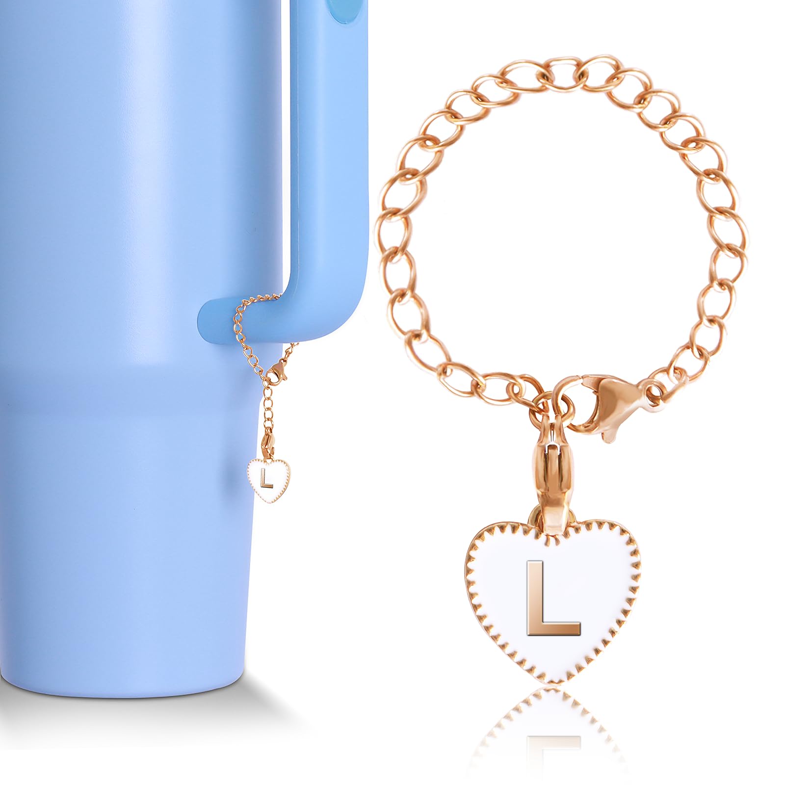 Letter Charm Accessories for Stanley Cup, Name ID Letter Handle Charm For Stanley/Simple Modern Tumbler, Heart Shape Initial Identification Pendant（L）