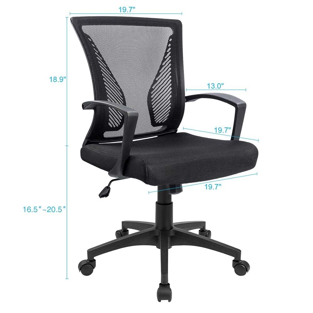 Furmax Office Chair Ergonomic Computer Desk Mesh Chair Mid Back Swivel Lumbar Support with Armrest (1, Black): 2 Black