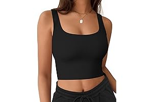 AURUZA Seamless Workout Tank Tops, U-Neck Ribbed Sleeveless Exercise Crop Top for Women
