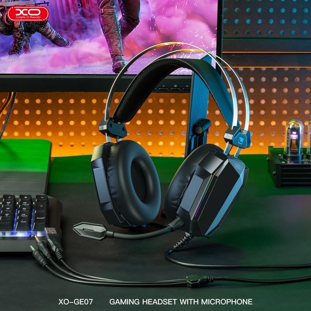 XO Kablolu RGB Gaming Kulaklık GE07– Pasif Gürültü Engelleme, Deri