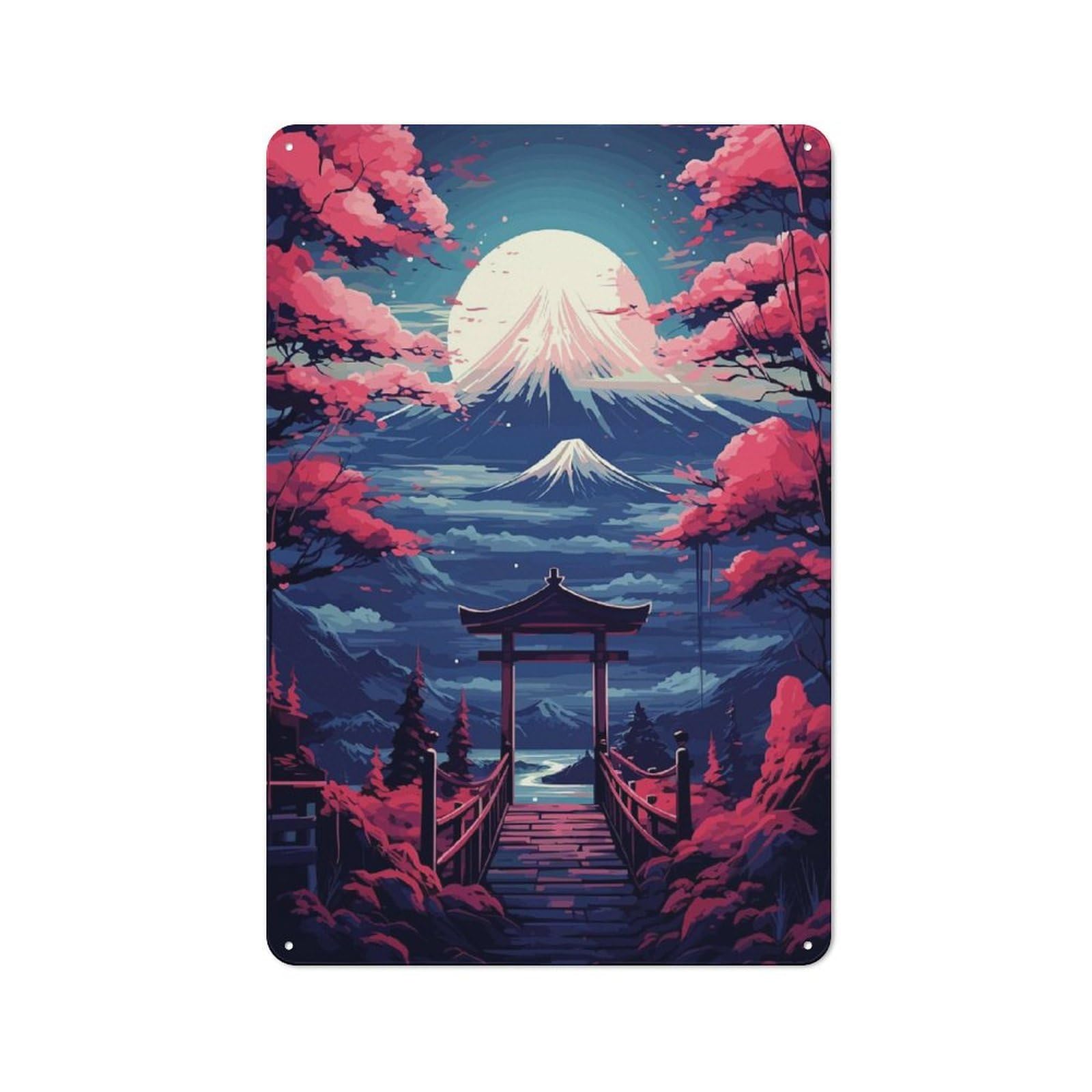 Junmoney Japanese Landscapes Vintage Metal Plaque 30X20cm For Café Or Restaurant, A Decorative Gift For A Newly Furnished Café And Restaurant