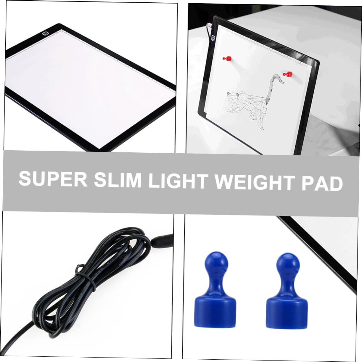 Mikikit Table Lumineuse A4 à Dessin LED Portable avec Rétroéclairage, Surface en Acrylique, Câble Usb, 2 Aimants, Traçage Scrapbooking, Légère et Précise