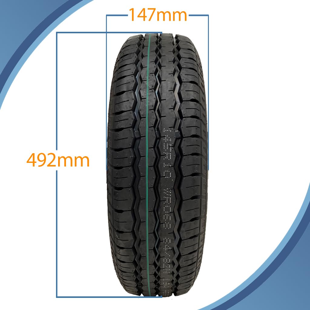 Parnells - Juego de 2 ruedas de remolque completas de alta velocidad, neumáticos sin cámara Wanda Wr068 radiales 145r10 + 4 pernos PCD de 100 mm, carga máxima 430 kg cada uno a 65 psi