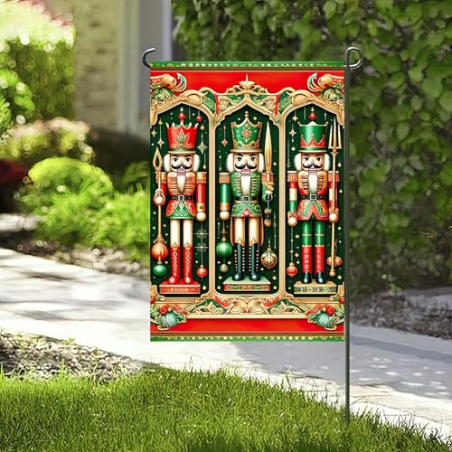 Image of BlissYard Christmas Nutcracker Soldiers Garden Flag 12x18 Inch Polyester | Double sided polyester, Christmas three nutcracker soldiers design, classic holiday decor for porch and yard