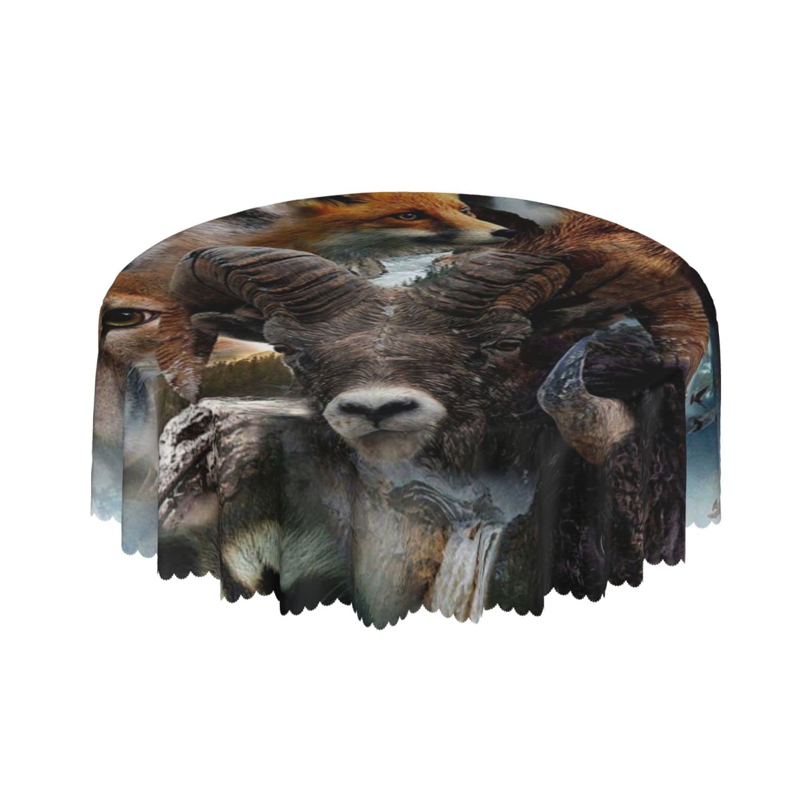Lsjuee Wild Animal Nature Round Tablecloth 60 Inch Printed Washable Tablecloth for Dining Party Holiday Fall Home Decorative
