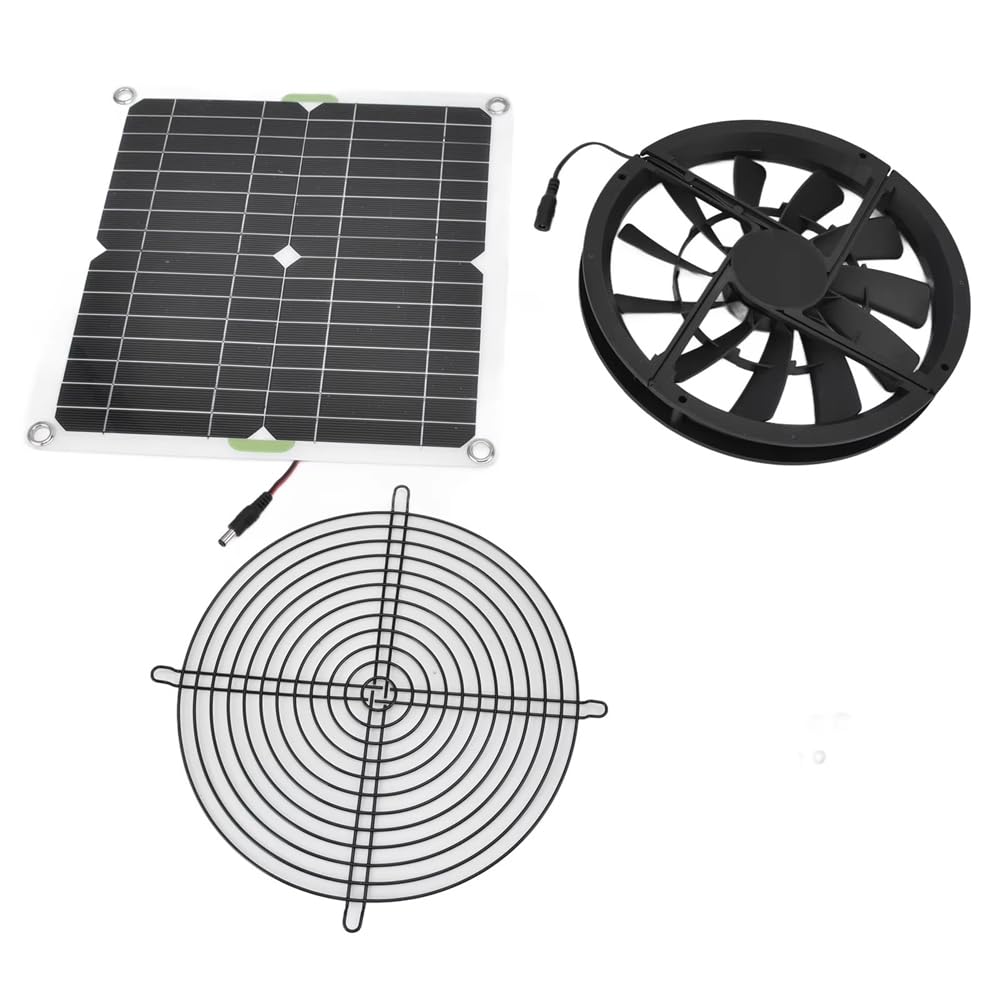 Littimoon 10 Inch Ventilator Solar Exhaust Fan 100W Round Ventilation Case Exhaust Fan for Pet Poultry House Greenhouse RV Roof Solar