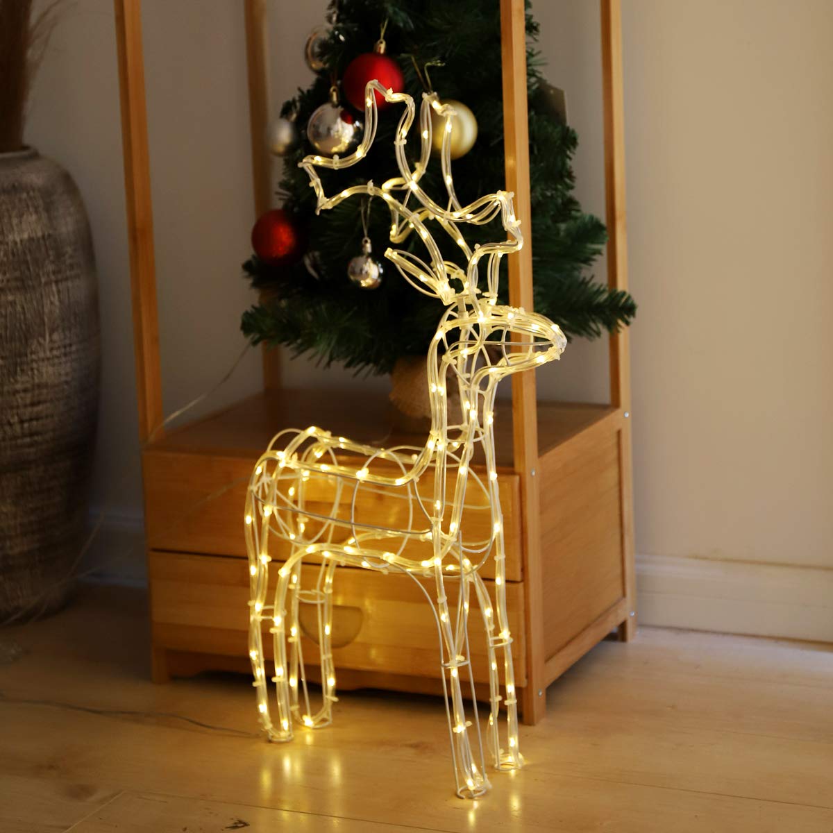 SALCAR 60 cm LED figurka renifera podświetlana na zewnątrz, oświetlenie bożonarodzeniowe, jeleń, dekoracja bożonarodzeniowa, figurka łoś do ogrodu, na zewnątrz, ciepła biel