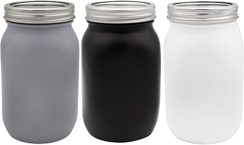 Darware Gray/White/Black Mason Jars (Set of 3); Farmhouse Home Decor