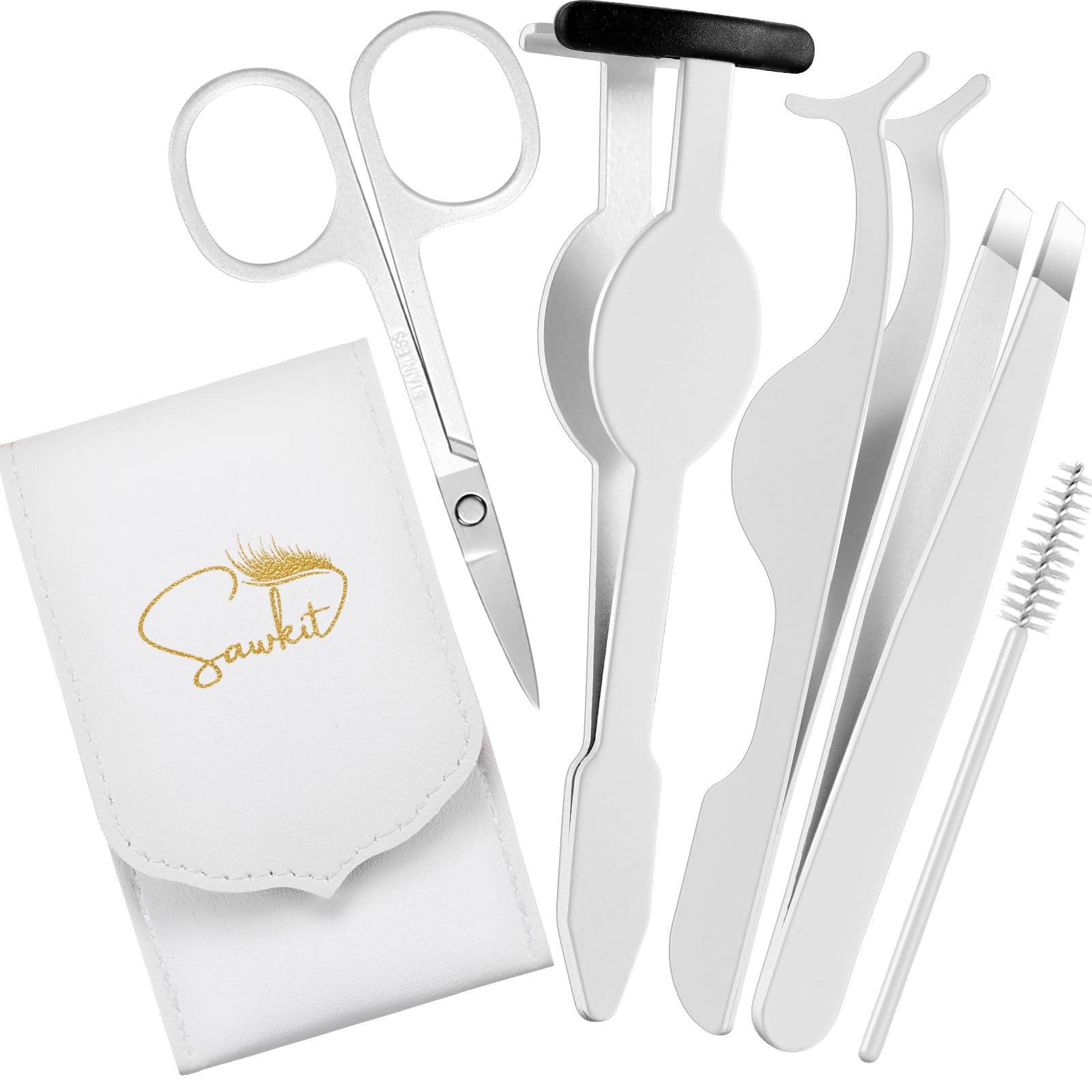 sawkit Eyelash Applicator Tool – 5-in-1 Lash Applicator Tool Set with Eyelash Extension Tweezers, Scissors, Brush – Professional Eye Lash Applicator Tools for DIY Eyelash Extensions, Cluster Lashes