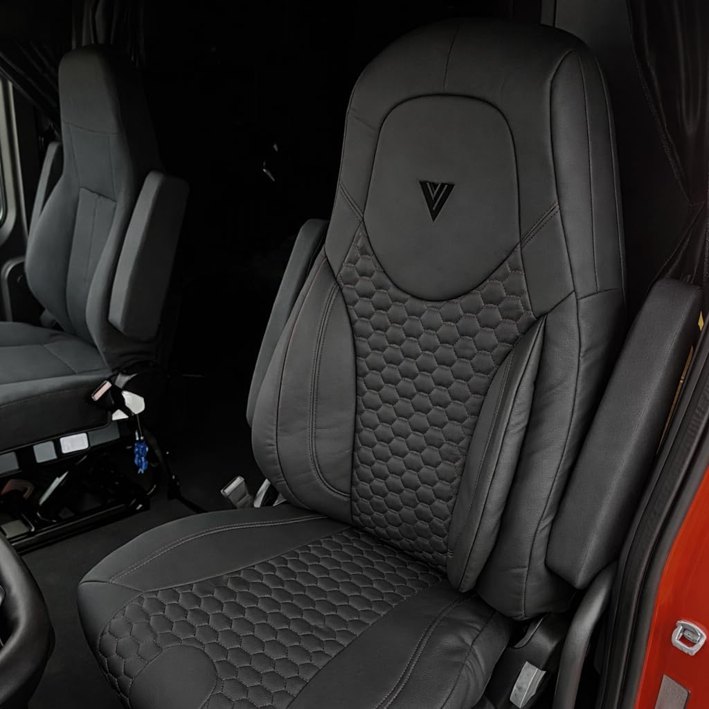 Seat Cover Compatible with Freightliner Cascadia Factory OEM Seat – 33″ High Back, Custom Fit Faux Leather, Durable & Easy to Clean, Professional Interior Protection (Black/Black)