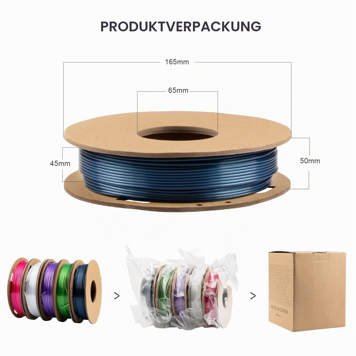 Ultra Silk+ PLA Filament 1.75mm Combipack, TINMORRY 3D Drucker Filament, Nettogewicht 1.25 kg, Perlweiß, Blau, Rosenrot, Grün, Violett