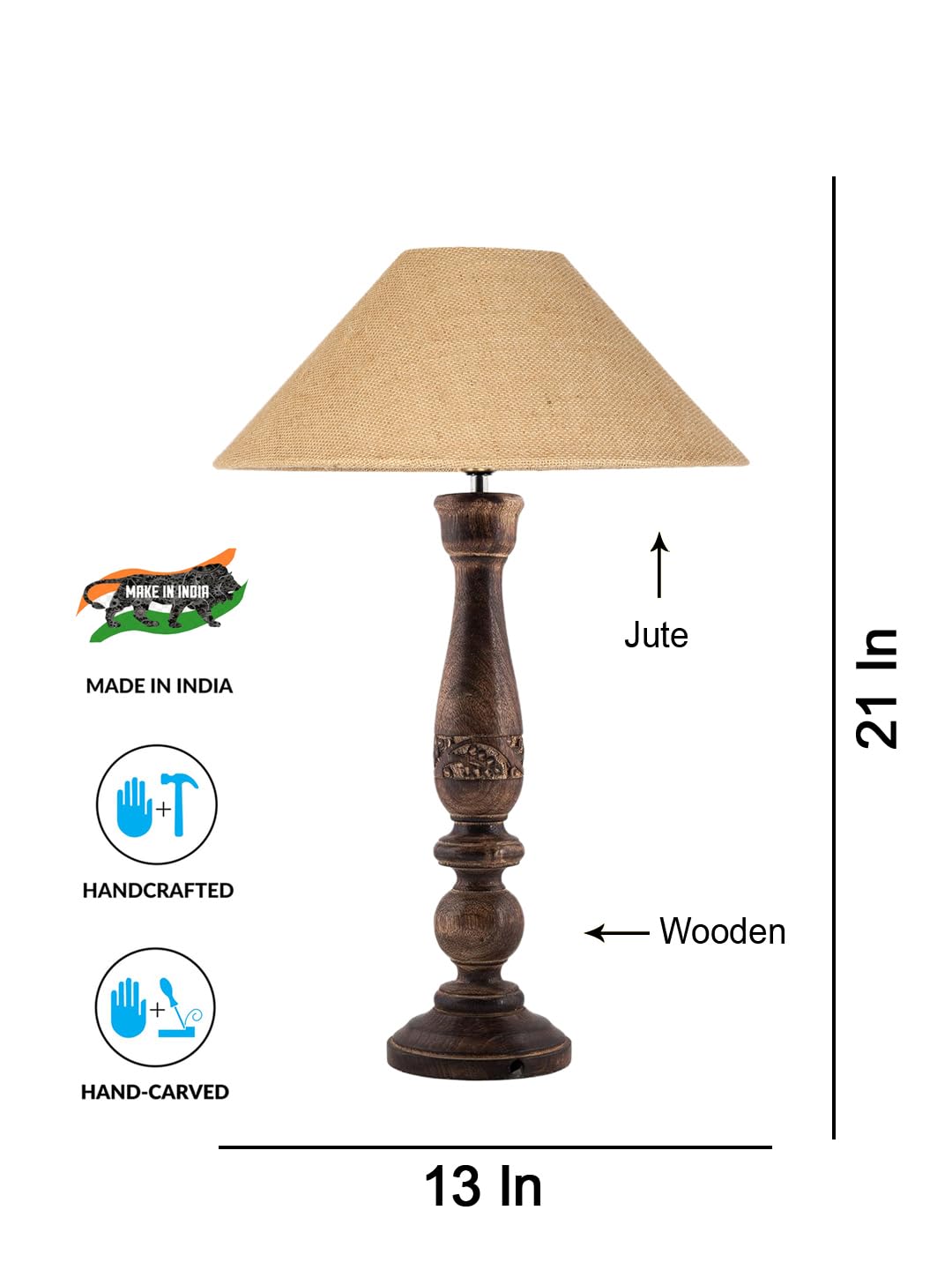 Devansh Coolie Beige Jute Shade Lamp with Wood Base for Decoration/Office/Home/Gifting/Study for Office/Home/Gifting -(13x13x21) Inches - 4
