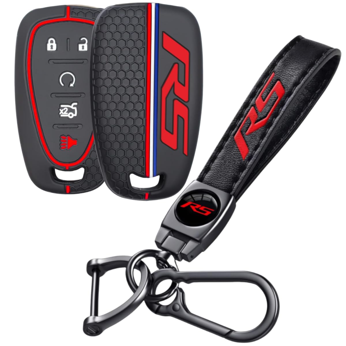 RS emblemat pokrowiec na brelok do kluczy Camaro RS Equinox Malibu Traverse Blazer Cruze Trailblazer Trax Sonic Spark pilot zdalnego sterowania etui na klucze do akcesoriów Chevy (czerwony, RS)