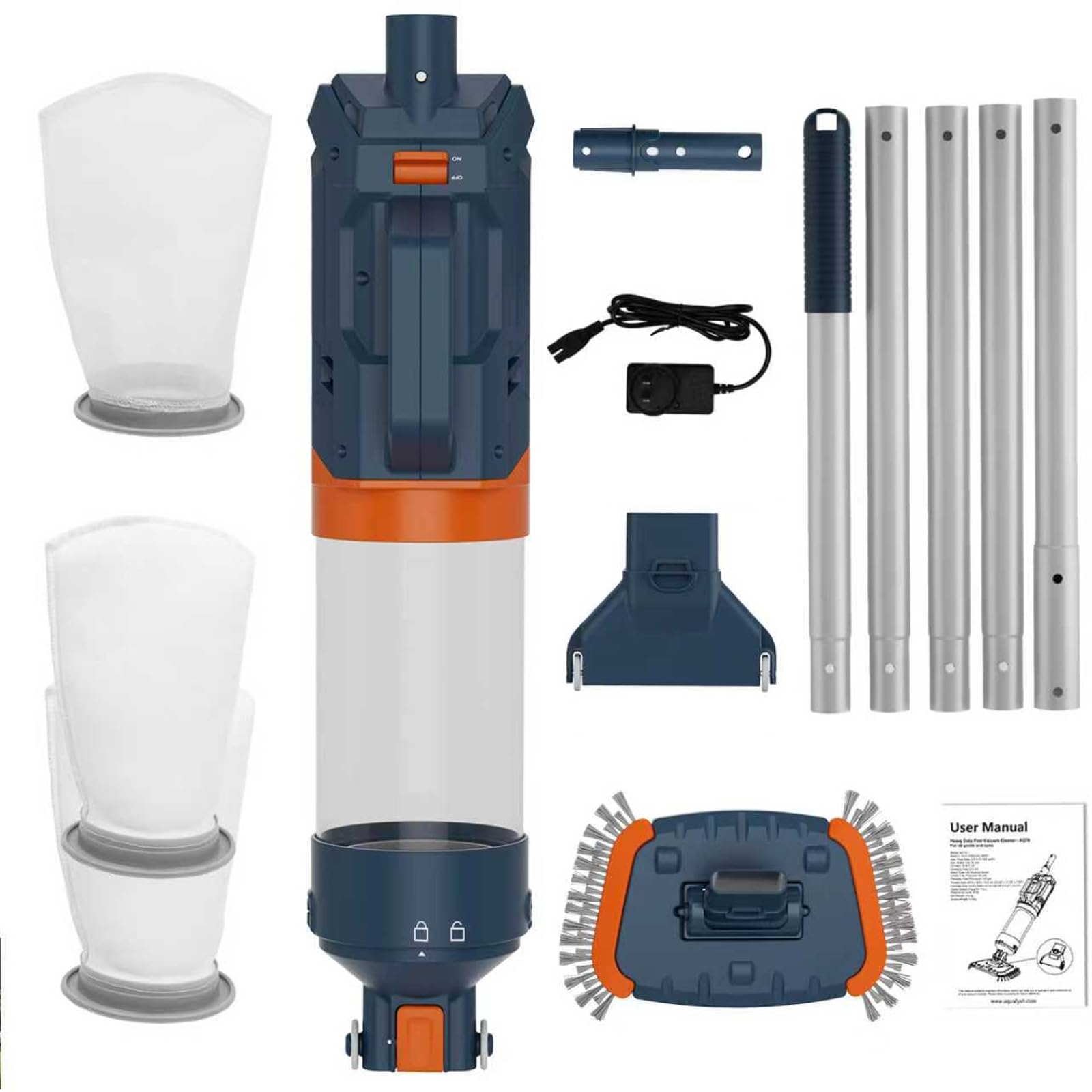 Aspiradora inalámbrica para piscina, filtro ultrafino de 25 micras, succión verdadera y potente de 18.9 GPM, 1 hora de funcionamiento, limpiador de bañera de hidromasaje recargable de mano