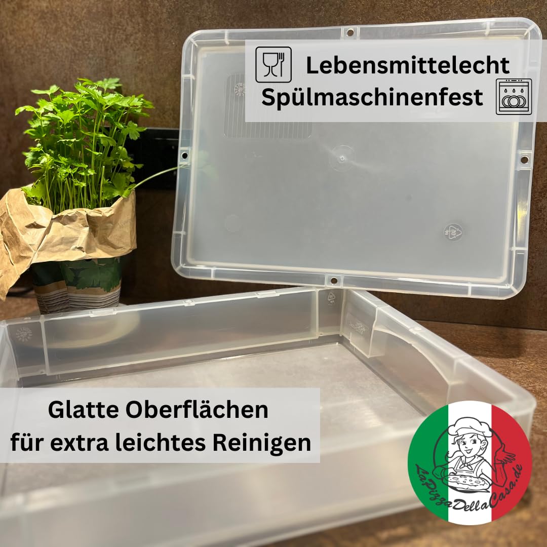 Pizza Lover Pizzaballenbox Mit Deckel In Weiß - Größe 30x40x7,5 Cm Gärbox Teigballen Brotteig Hefeteig & Sauerteig Lebensmittel Box - Pizza Zubehör
