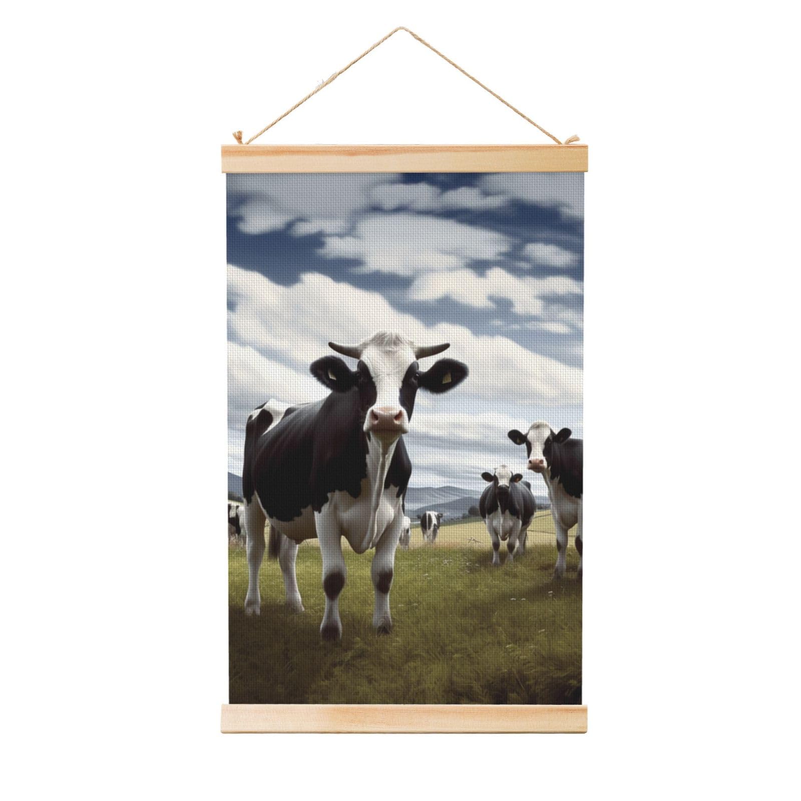 Farm Cow Pictures Posters Wooden Shaft Hanging Poster Canvas Prints Scroll Wall Art Painting Vintage Wall Banner Modern Artwork Decor for Home Decor Ready to Hang 16"x24"